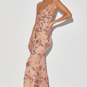 Shine Language Rose Gold Sequin Mermaid Maxi Dress
